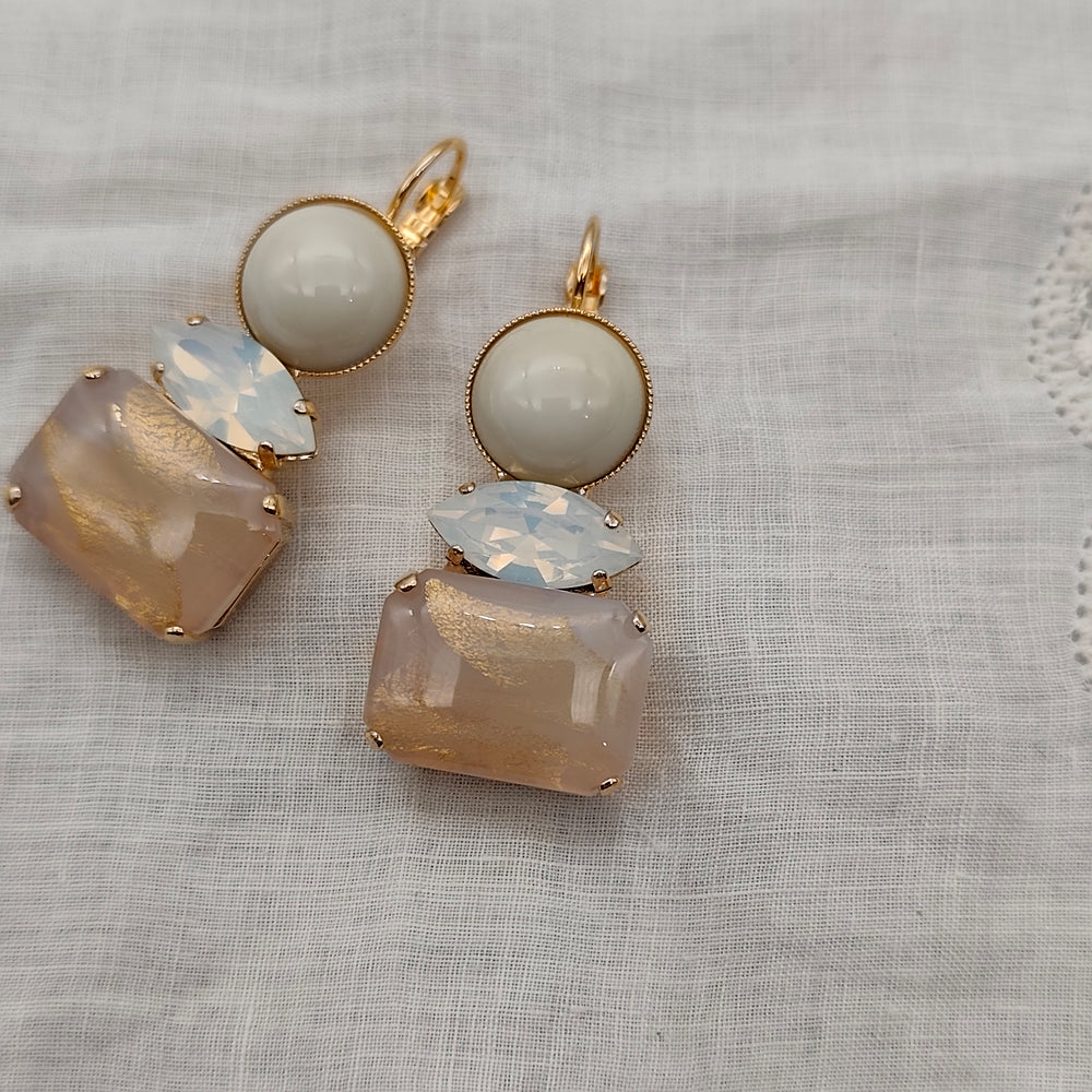 Boucles d'Oreilles Athéna - Fantaisie | Beige et Ecru