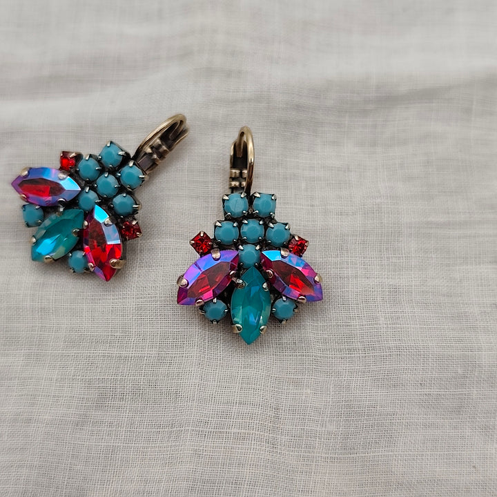 Boucles d'Oreilles Lysandra - Fantaisie | Turquoise et Rouge - Au Bonheur Des Dames Toulouse