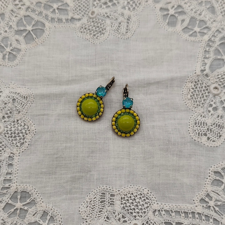Boucles d'Oreilles Cléo - Fantaisie | Vert Citron et Turquoise - Au Bonheur Des Dames Toulouse