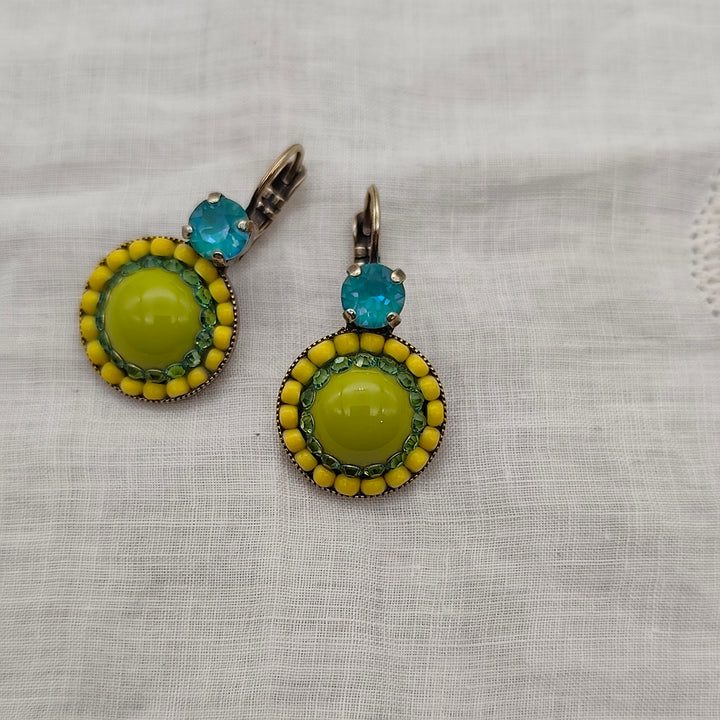 Boucles d'Oreilles Cléo - Fantaisie | Vert Citron et Turquoise - Au Bonheur Des Dames Toulouse