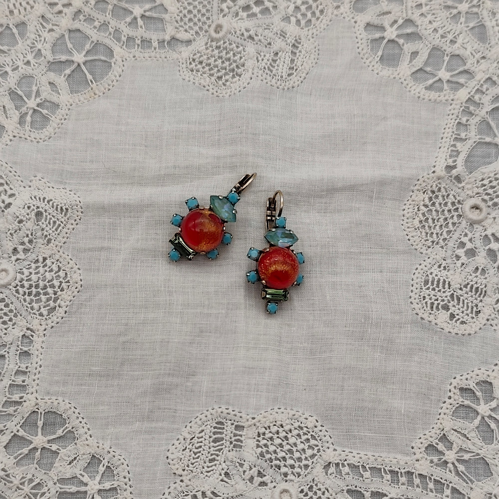 Boucles d'Oreilles Calypso - Fantaisie | Rouge et Turquoise - Au Bonheur Des Dames Toulouse