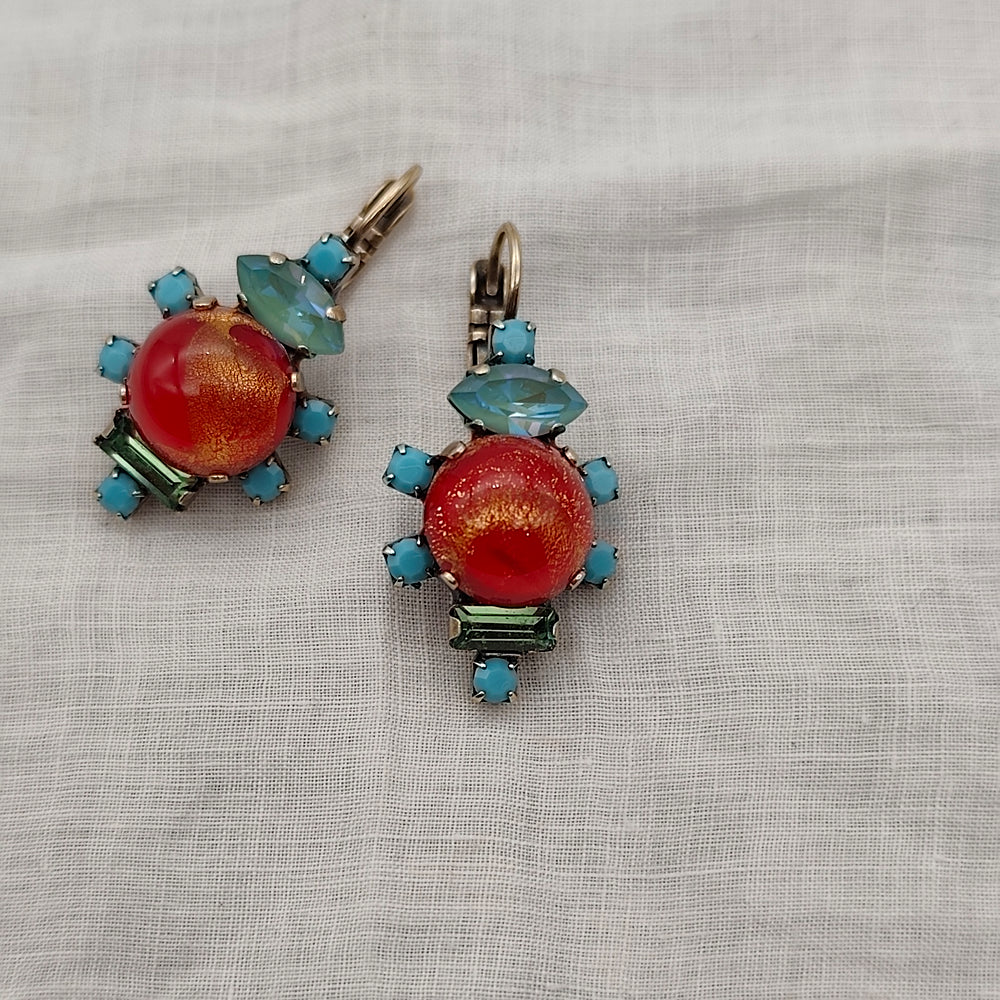 Boucles d'Oreilles Calypso - Fantaisie | Rouge et Turquoise - Au Bonheur Des Dames Toulouse