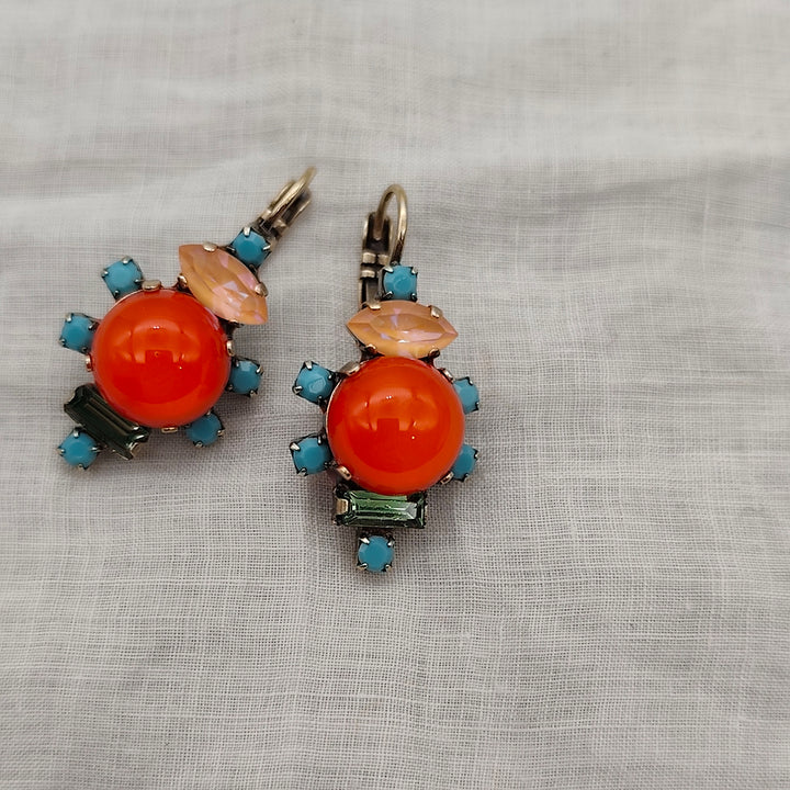 Boucles d'Oreilles Calypso - Fantaisie | Orange et Turquoise - Au Bonheur Des Dames Toulouse