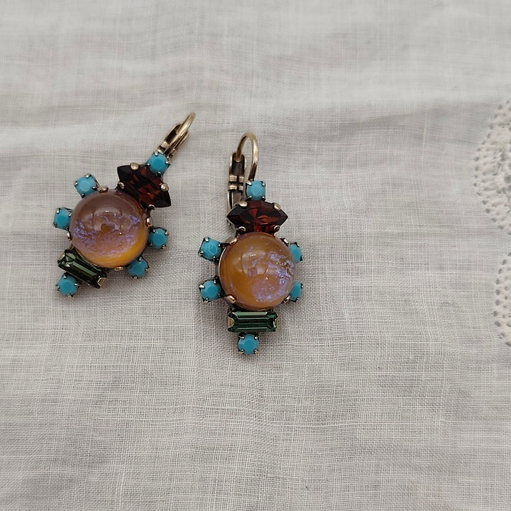 Boucles d'Oreilles Calypso - Fantaisie | Mordoré, Turquoise et Violet - Au Bonheur Des Dames Toulouse
