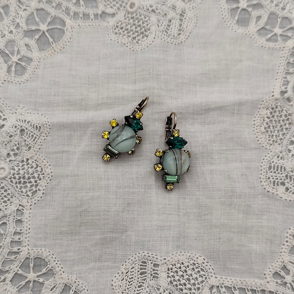 Boucles d'Oreilles Calypso - Fantaisie | Vert pâle et Vert Olive - Au Bonheur Des Dames Toulouse