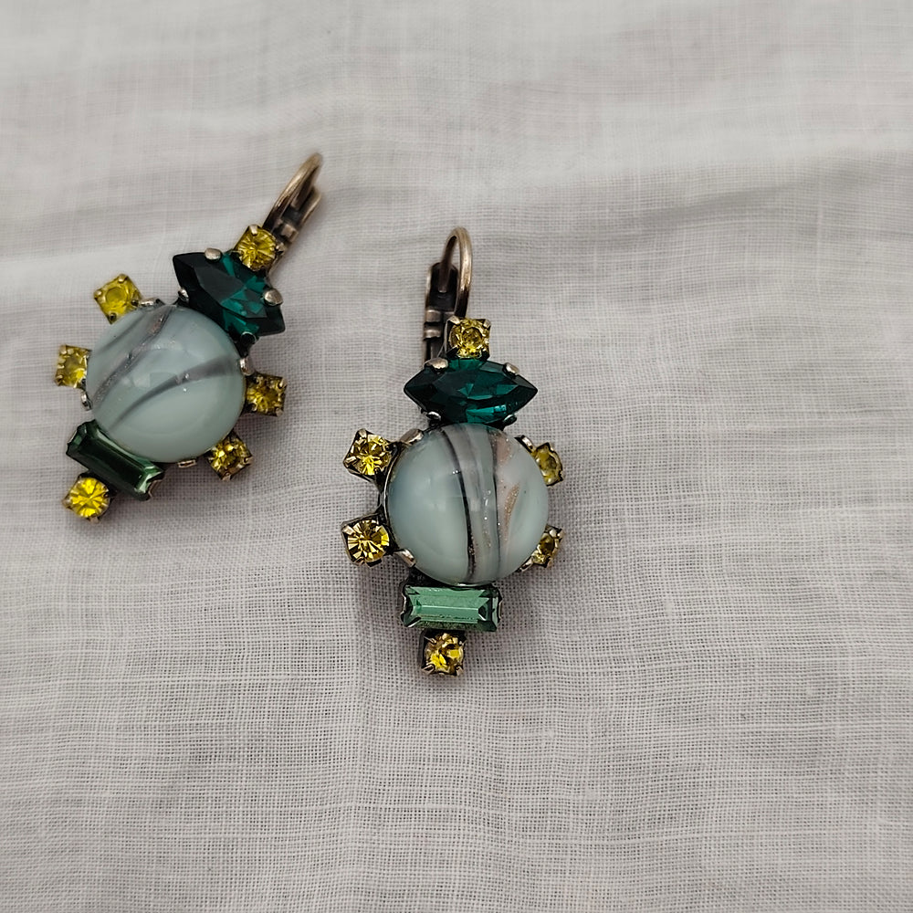 Boucles d'Oreilles Calypso - Fantaisie | Vert pâle et Vert Olive - Au Bonheur Des Dames Toulouse