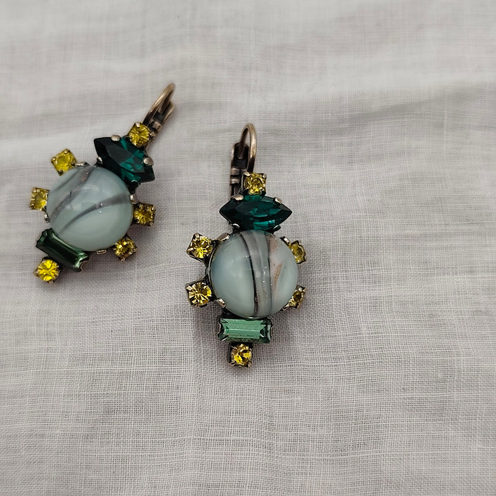 Boucles d'Oreilles Calypso - Fantaisie | Vert pâle et Vert Olive - Au Bonheur Des Dames Toulouse