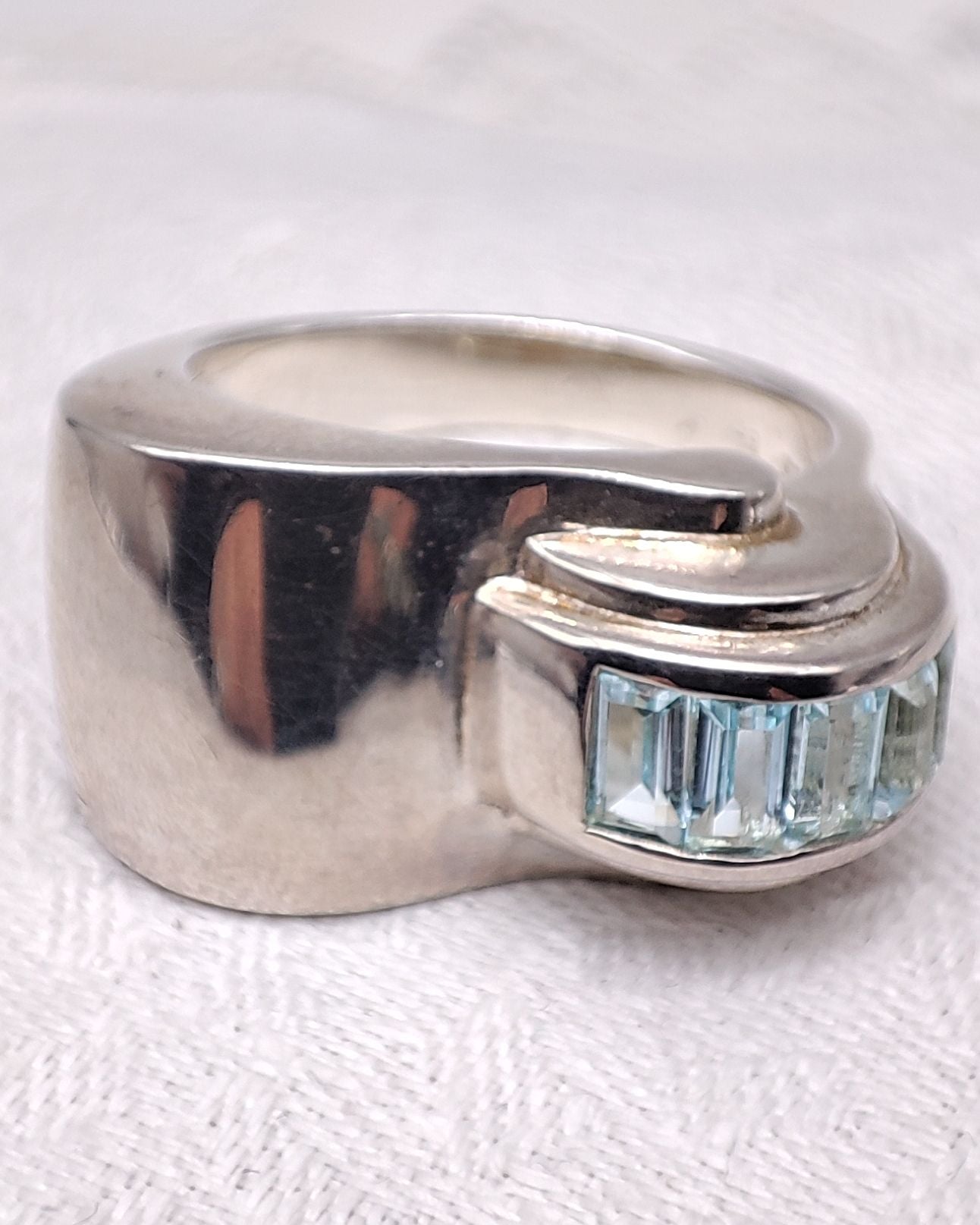 Bague Tank Art Déco En Argent 925 Avec Aigue-marine Ou Topaze, Taille 56 - Occasion